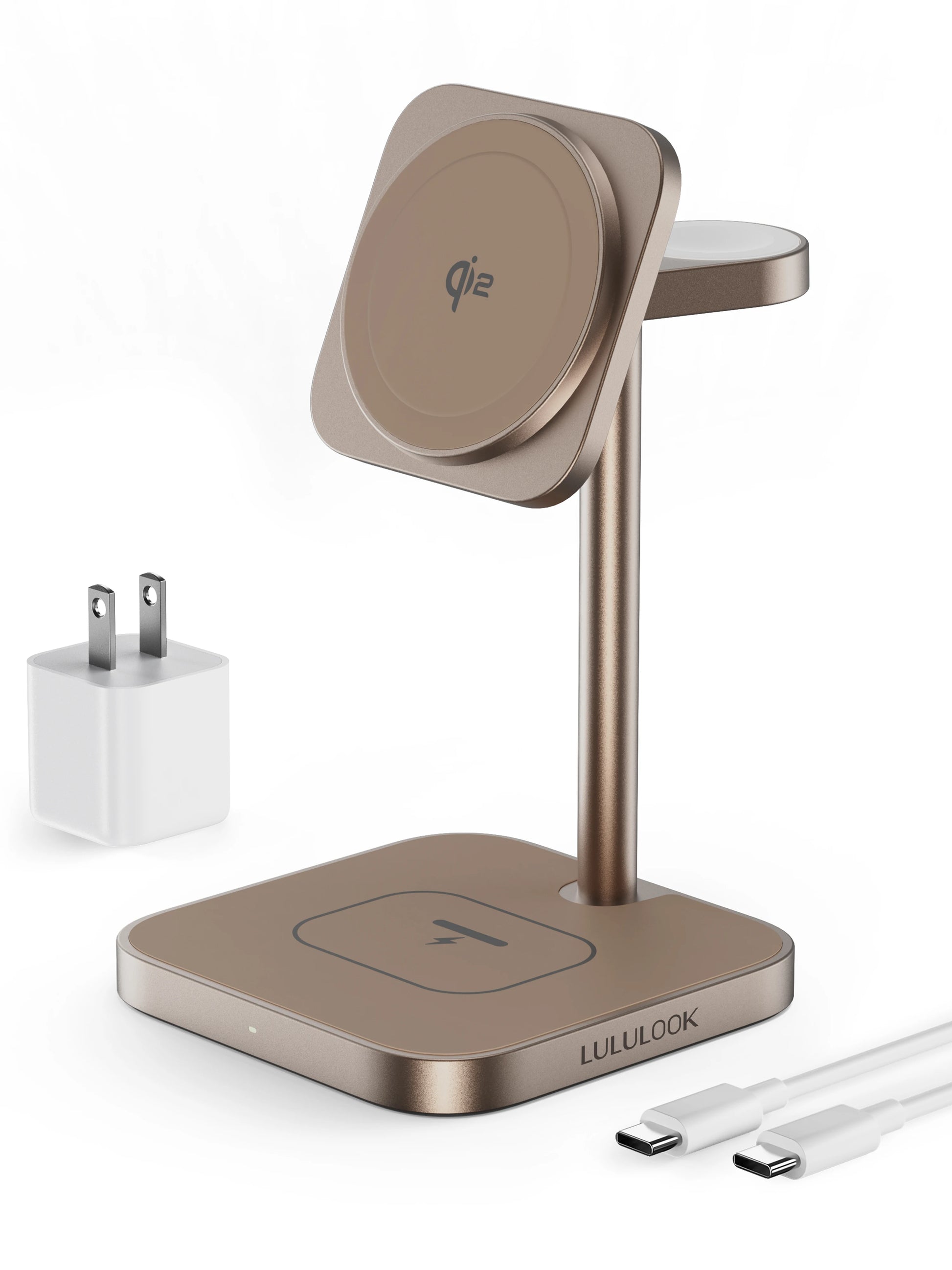 LULULOOK Qi2 3 in 1 Wireless Charging Station Aluminum,Fast 15W Mag-Safe Charger Stand for Iphone 17 16 15 14,5W for Apple Watch