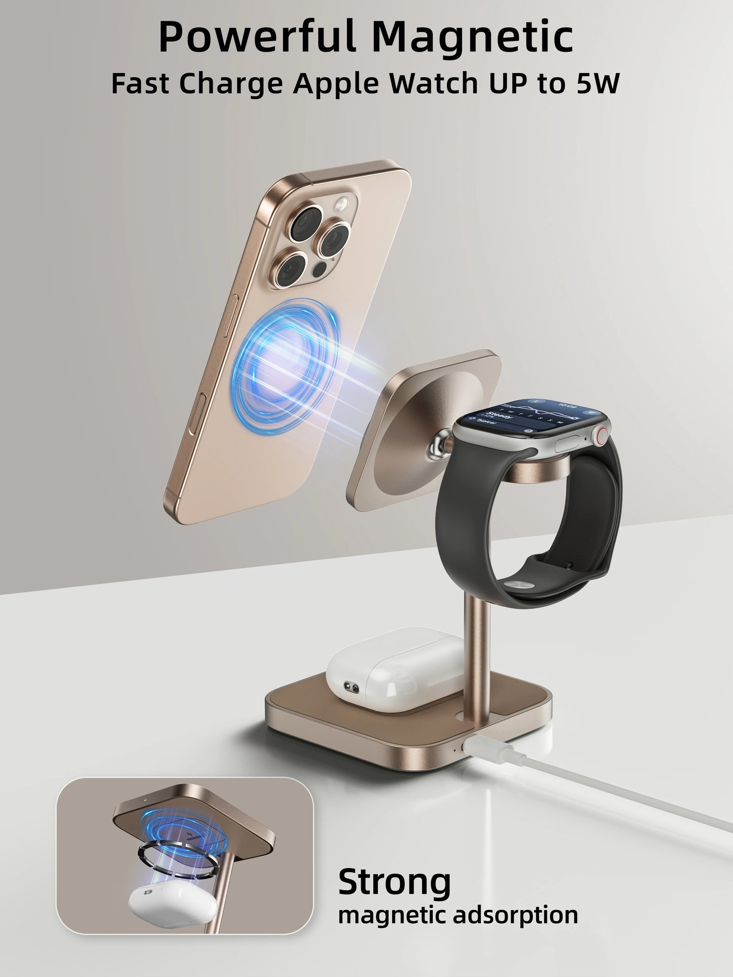 LULULOOK Qi2 3 in 1 Wireless Charging Station Aluminum,Fast 15W Mag-Safe Charger Stand for Iphone 17 16 15 14,5W for Apple Watch