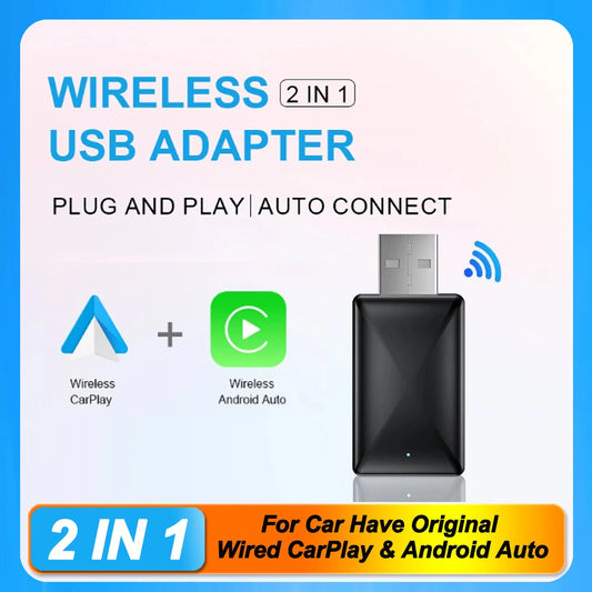2In1 Wireless Carplay AI Mini Android Auto Box Plug&Play Automatic Connection Compatible with 99% of Cars for Car Radio