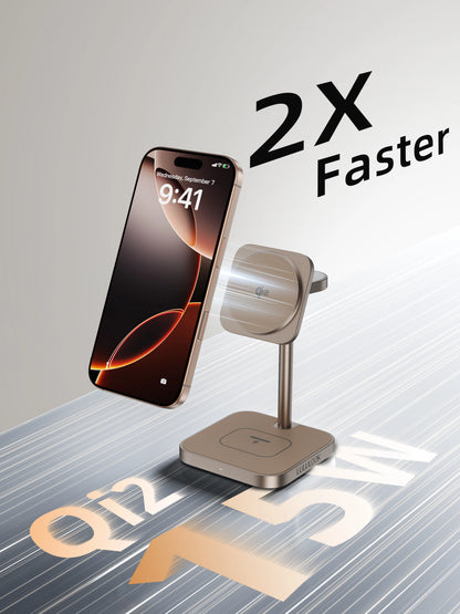 LULULOOK Qi2 3 in 1 Wireless Charging Station Aluminum,Fast 15W Mag-Safe Charger Stand for Iphone 17 16 15 14,5W for Apple Watch